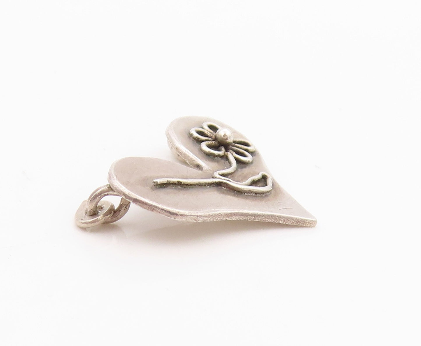 925 Sterling Silver Vintage Pendant Dark Tone Floral Carved Love Heart  PT24630