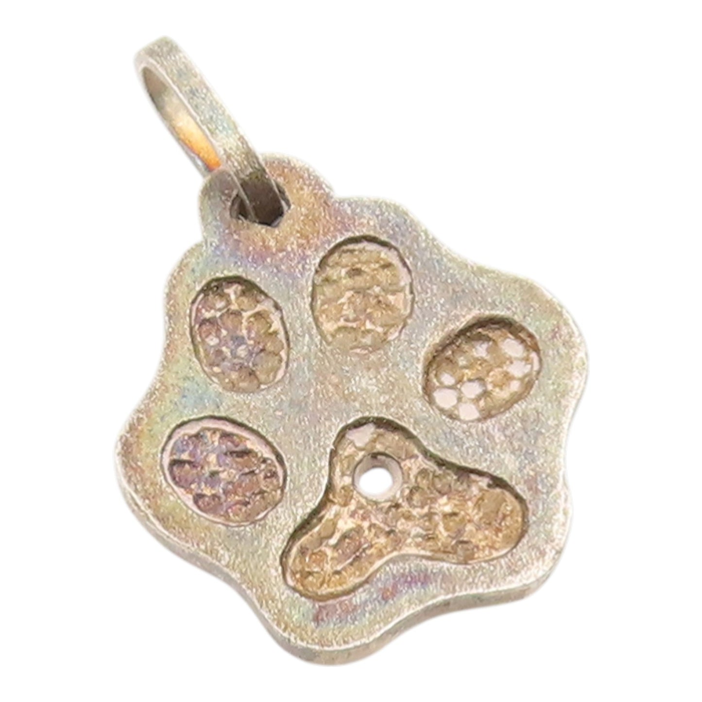 925 Sterling Silver Vintage Pendant Textured Carved Dog Paw Print Charm  PT26161
