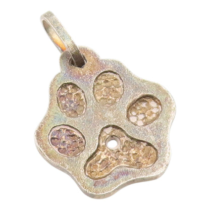 925 Sterling Silver Vintage Pendant Textured Carved Dog Paw Print Charm  PT26161