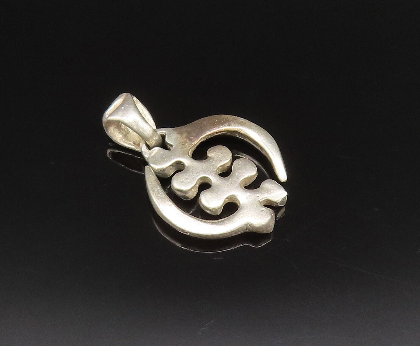 925 Silver  Vintage Carved Modernist Abstract Symbol Motif Pendant  PT21374