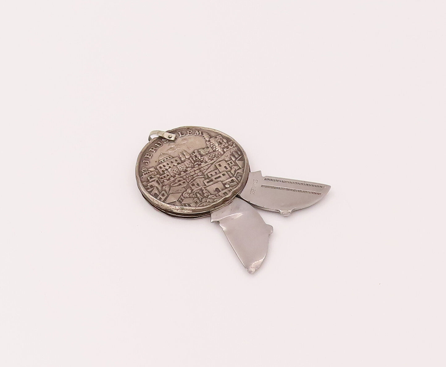 ISRAEL 925 Silver  Vintage Antique Carved Circular Nail Filer (OPENS)  TR3495