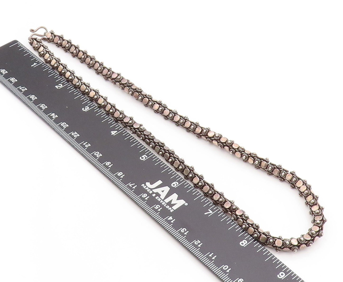925 Sterling Silver Vintage Necklace Dark Tone Floral Beaded Rope Chain  NE4676