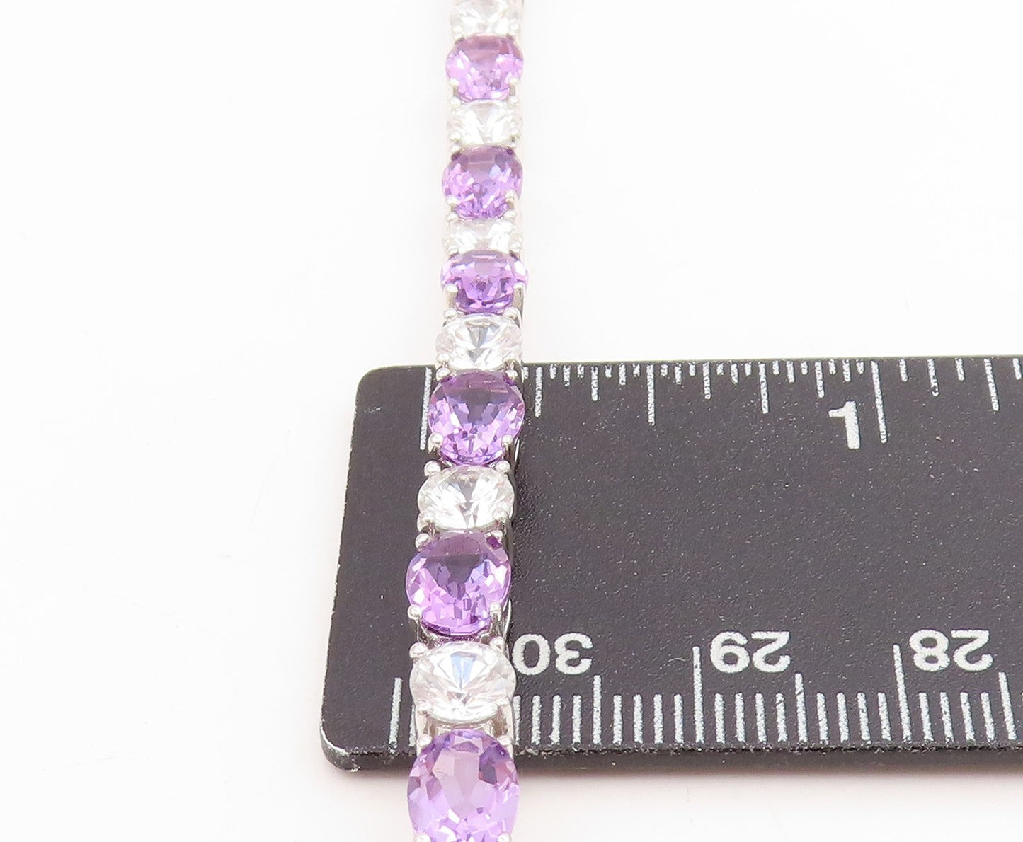 925 Sterling Silver Vintage Bracelet Amethyst & Topaz Tennis Link Chain  BT11750