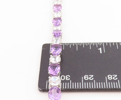 925 Sterling Silver Vintage Bracelet Amethyst & Topaz Tennis Link Chain  BT11750