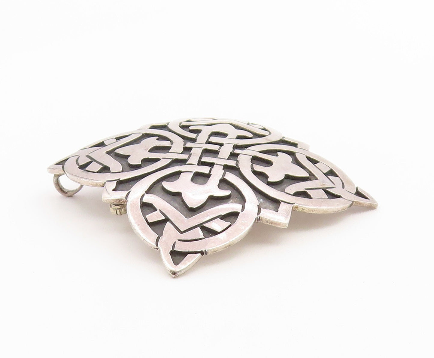 925 Sterling Silver Vintage Brooch Pin MEXICO Celtic Square Shield Knot  BP12669