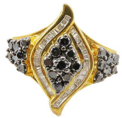 925 Sterling Silver  Genuine Black & White Diamonds Band Ring Sz 8  RG12481