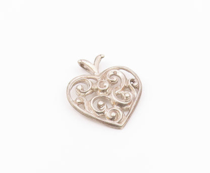925 Sterling Silver  Vintage Shiny Open Swirl Love Heart Pendant  PT18523