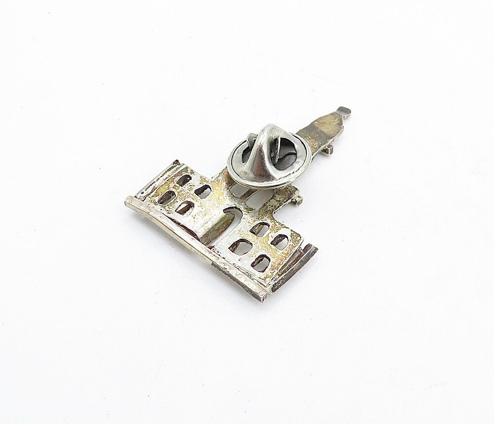 925 Sterling Silver  Vintage Dark Tone Building Motif Sweater Pin  TR1249