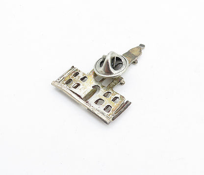 925 Sterling Silver  Vintage Dark Tone Building Motif Sweater Pin  TR1249