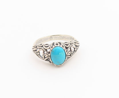 925 Sterling Silver Vintage Ring Cabochon Turquoise Openwork Band  Sz 7  RG36675