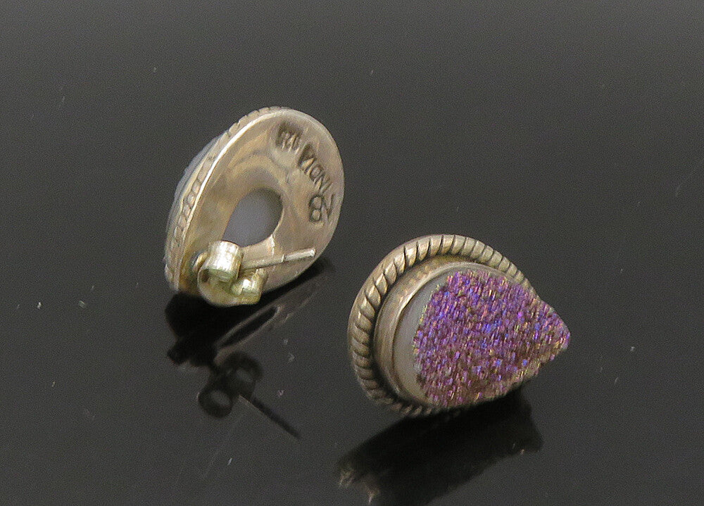 NICKY BUTLER 925 Silver  Vintage Purple Druzy Stone Drop Earrings  EG11166