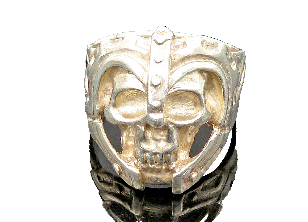 925 Sterling Silver  Vintage Heavy Skeleton Head Biker Ring Sz 17  RG22698
