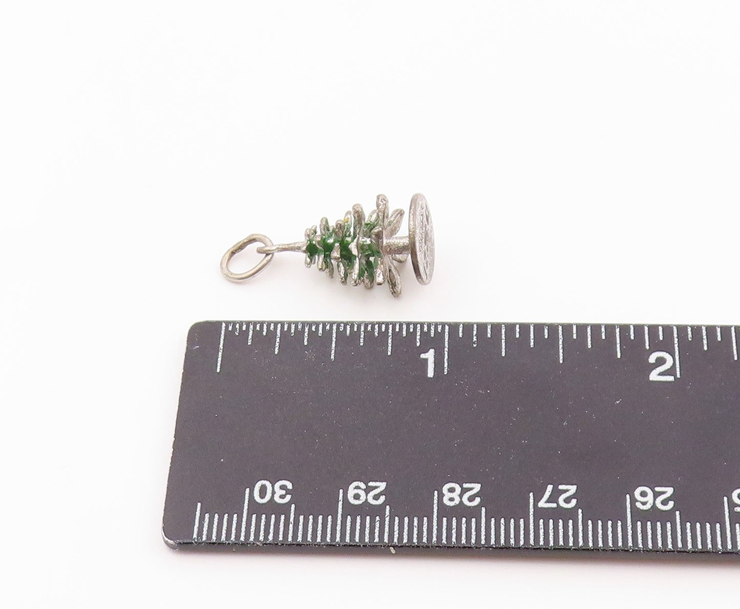 925 Sterling Silver Vintage Pendant Enameled Cozy Christmas Tree Charm  PT26454