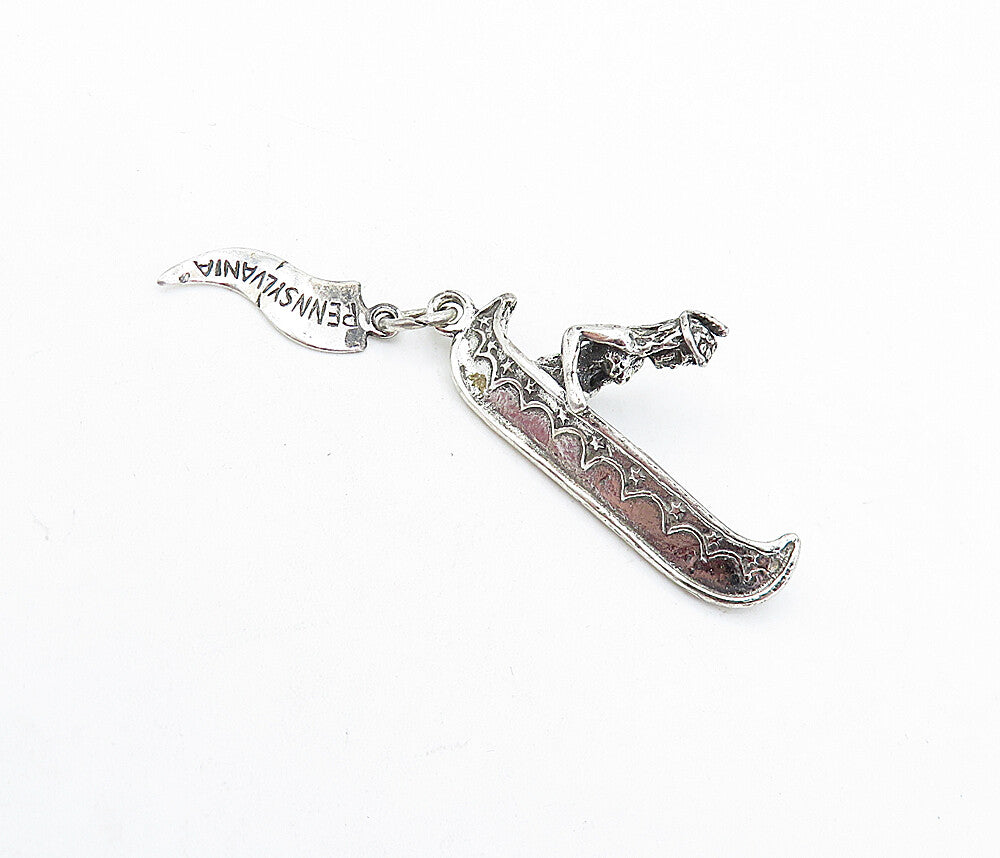 925 Sterling Silver Vintage Pennsylvania Man In Canoe Boat Pendant PT4530