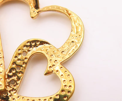 925 Sterling Silver  Genuine Diamonds Gold Plated Love Hearts Pendant  PT7845