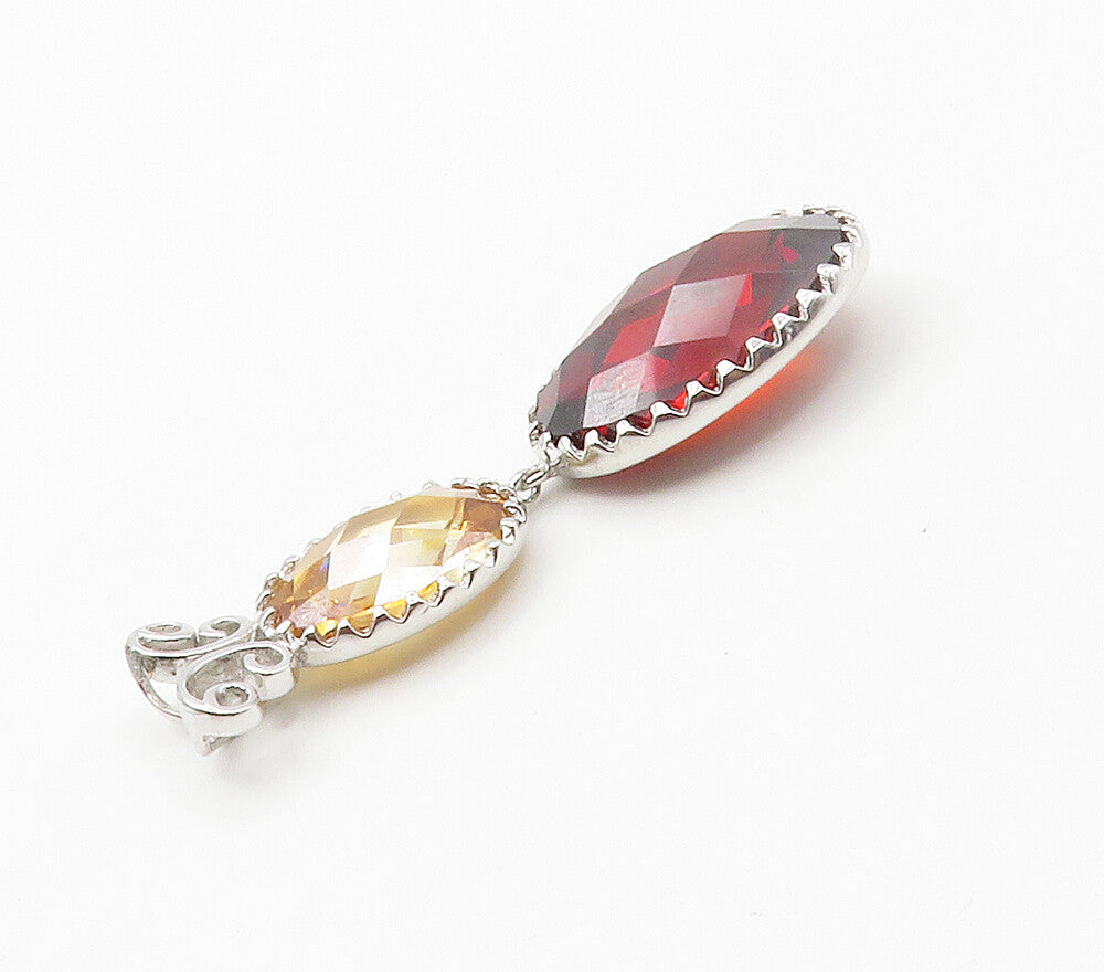 925 Sterling Silver  Faceted Yellow & Red Topaz Butterfly Pendant  PT11951