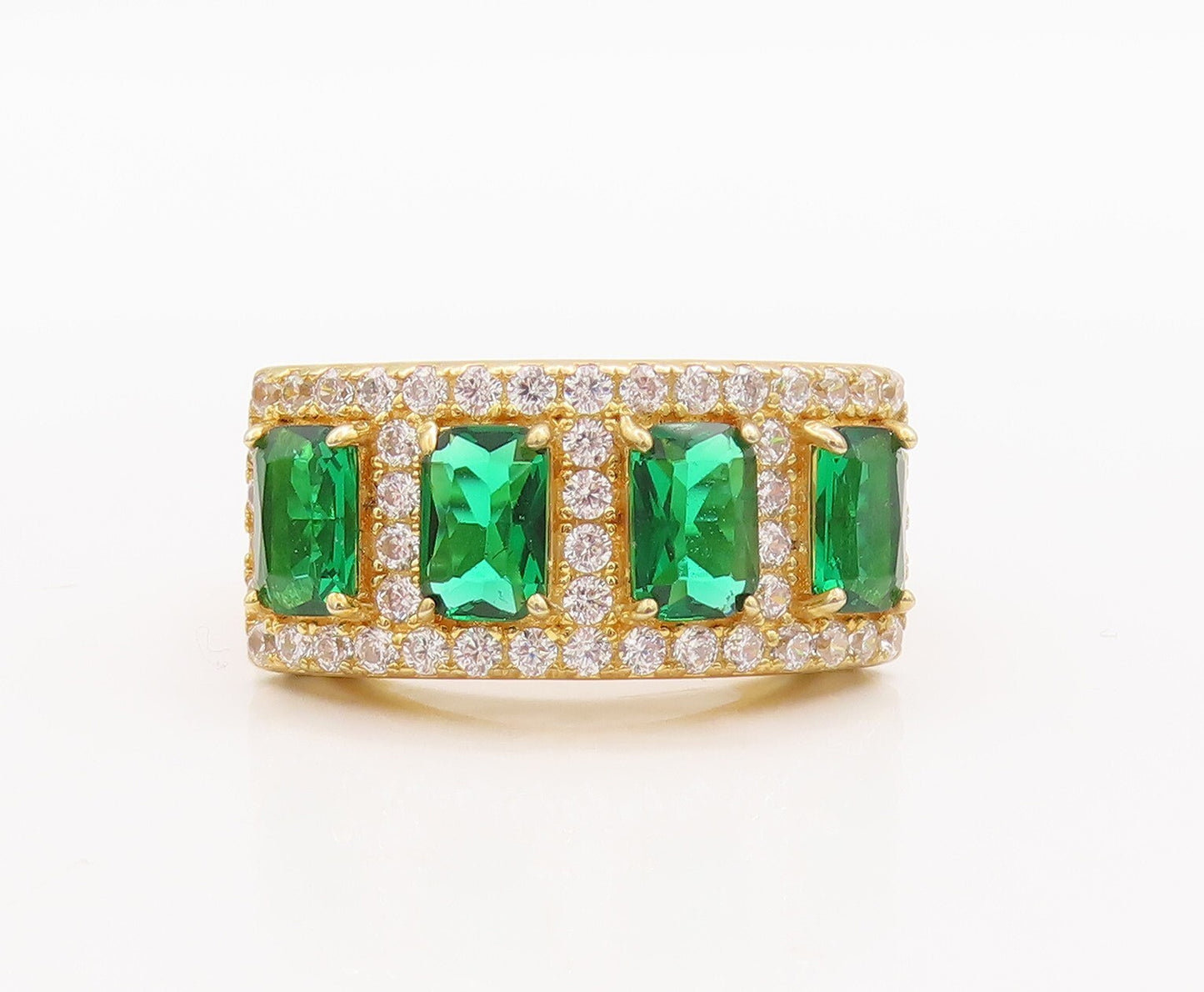 925 Sterling Silver Vintage Ring Gold Plated Green & White CZ  Sz 7  RG29627