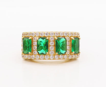 925 Sterling Silver Vintage Ring Gold Plated Green & White CZ  Sz 7  RG29627