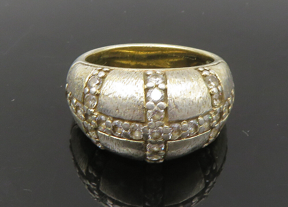 925 Sterling Silver  Vintage Cubic Zirconia Crosses Band Ring Sz 6  RG22736