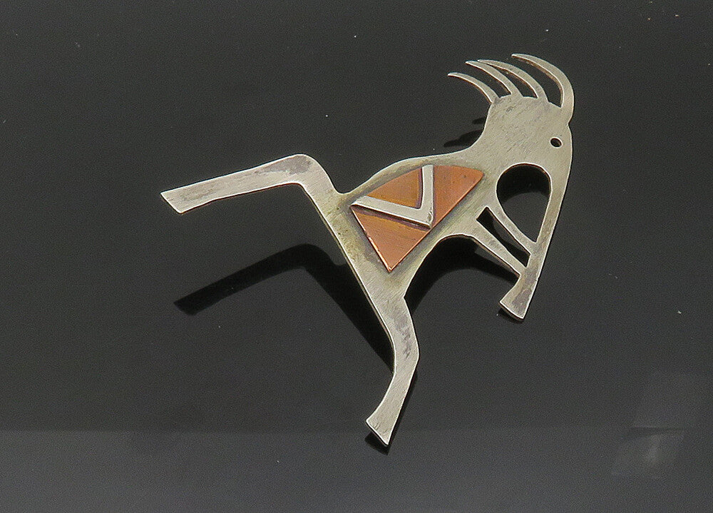 DESIGNER 925 Silver  Vintage Modernist Kokopelli Dancer Brooch Pin  BP8161