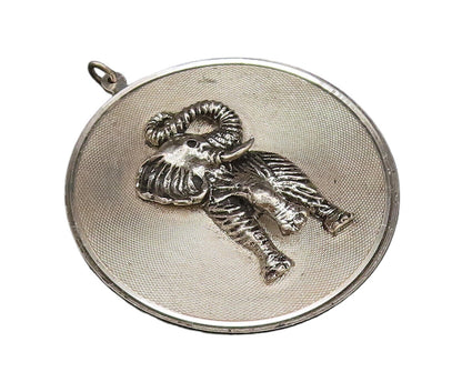 925 Sterling Silver  Vintage 3D Textured Elephant Round Mesh Pendant  PT21897