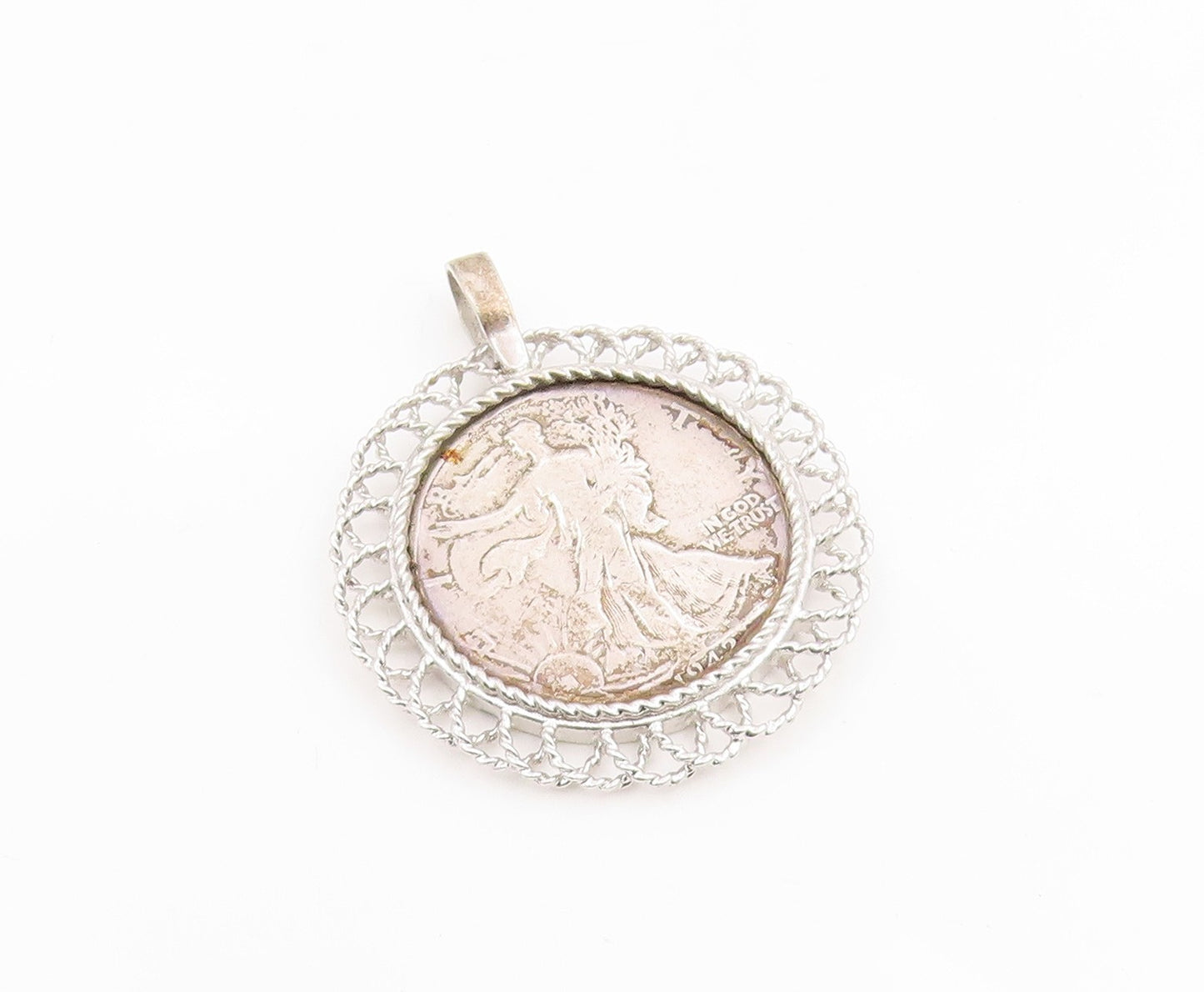 925 Sterling Silver Vintage Pendant Walking Liberty Coin Half Dollar  PT25935