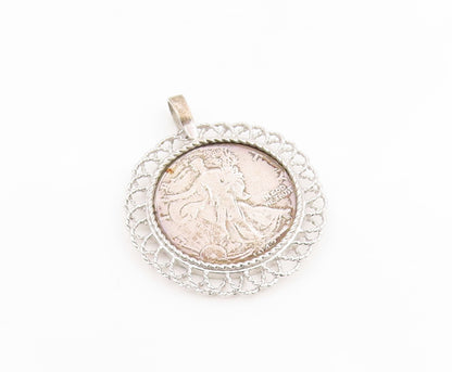 925 Sterling Silver Vintage Pendant Walking Liberty Coin Half Dollar  PT25935