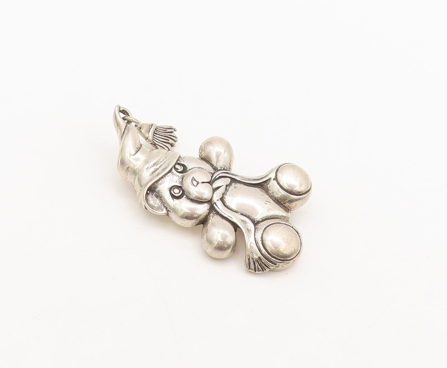 925 Sterling Silver Vintage Brooch Pin JEZ Carved Teddy Bear With Hat  BP10565