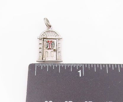 925 Sterling Silver  Vintage Christmas Wreath Door Pendant (OPENS)  PT18891