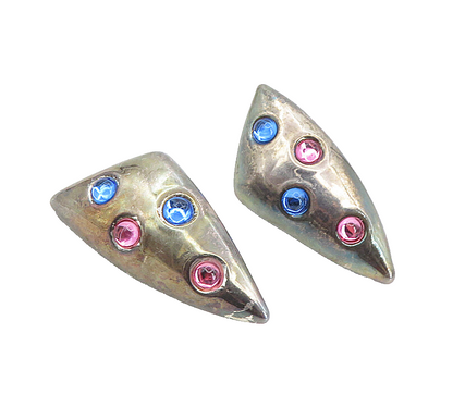 FREDERIC JEAN DUCLOS 925 Sterling Silver Vintage Earrings Multi Gemstone EG4518