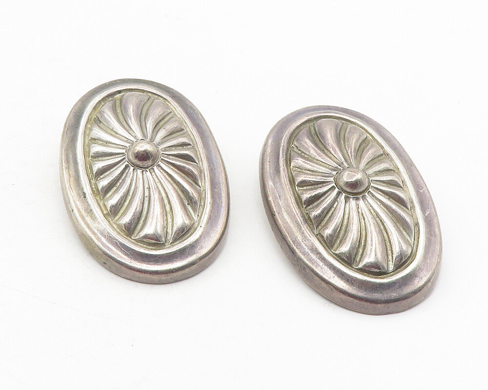 MEXICO 925 Sterling Silver  Vintage Floral Design Non Pierce Earrings  EG6121