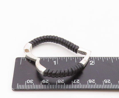 RD 925 Sterling Silver  Leather Wrapped Shiny Open Love Heart Pendant  PT7779