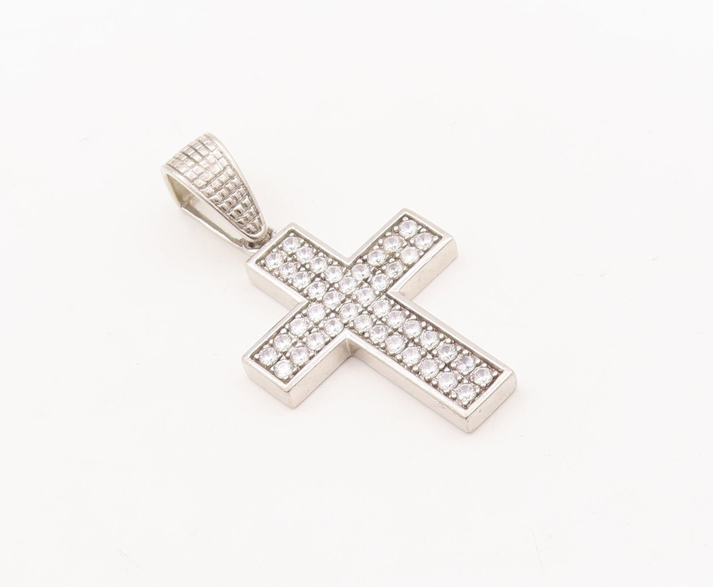 925 Sterling Silver Vintage Pendant Solid CZ Inlay Religious Cross  PT23145