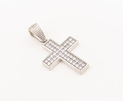 925 Sterling Silver Vintage Pendant Solid CZ Inlay Religious Cross  PT23145