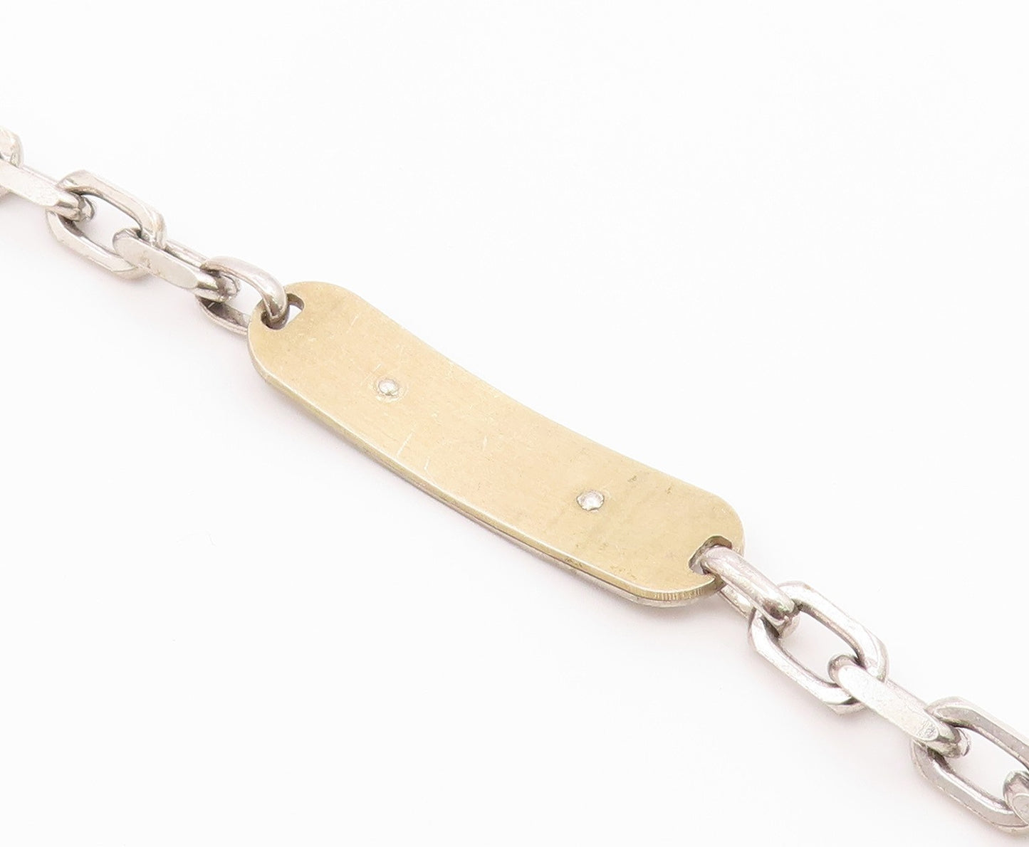 925 Sterling Silver  Vintage Two Tone Pattern Oval Link Chain Bracelet  BT8313
