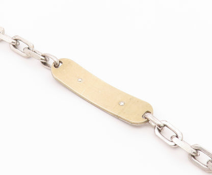 925 Sterling Silver  Vintage Two Tone Pattern Oval Link Chain Bracelet  BT8313