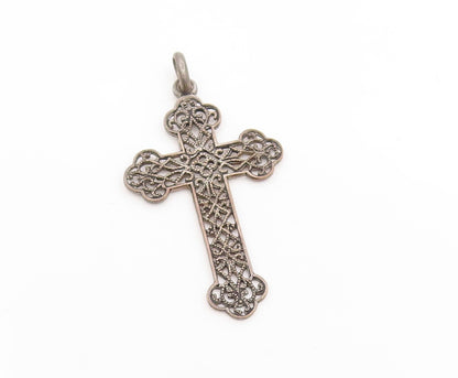 925 Sterling Silver Vintage Pendant Intricate Scrollwork Religious Cross PT25400