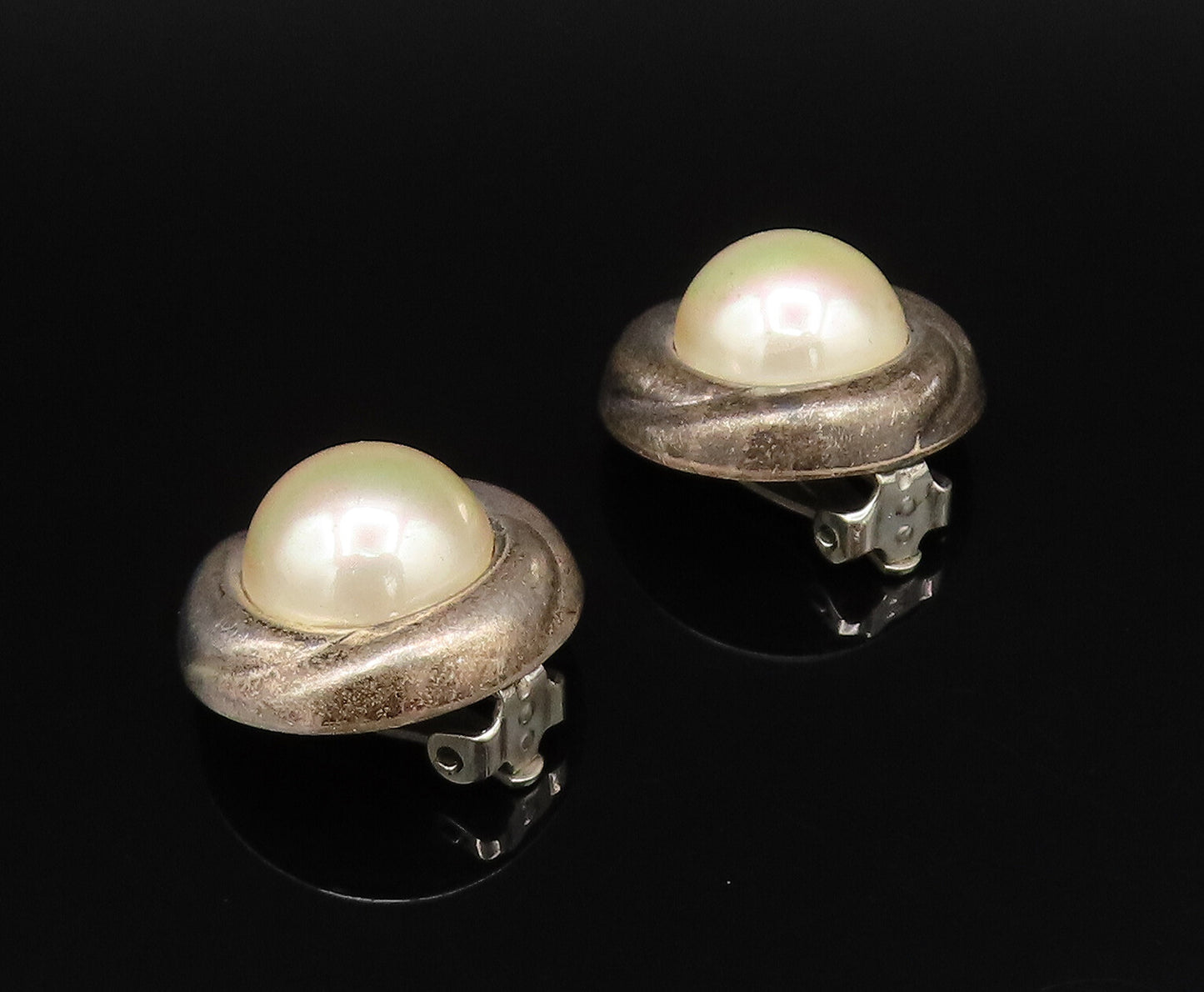 BARRA 925 Silver  Vintage Minimal Freshwater Pearl Clip Back Earrings  EG12232
