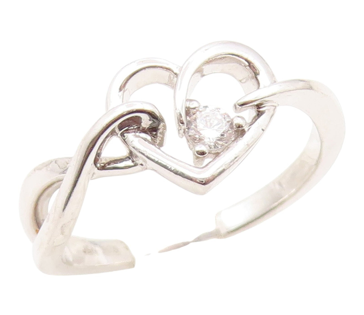 925 Sterling Silver Vintage Ring Round CZ Elegant Love Heart Band  Sz 7  RG35229