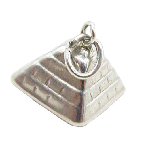 925 Sterling Silver  Vintage Shiny Petite Hollow Pyramid Motif Pendant  PT6833