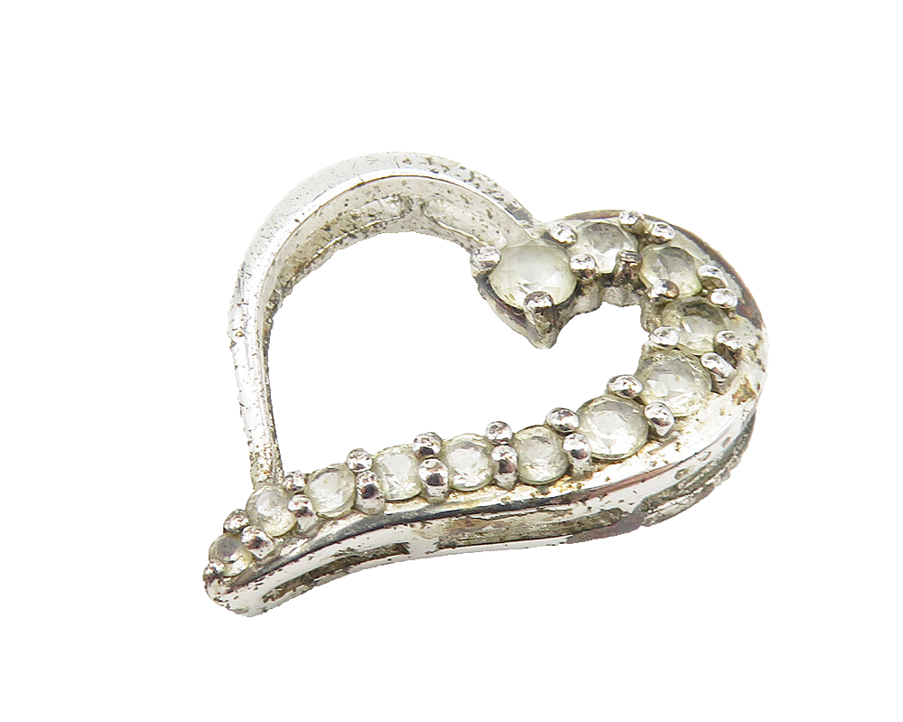 925 Sterling Silver  Vintage Prong Set Topaz Shiny Love Heart Pendant  PT8626