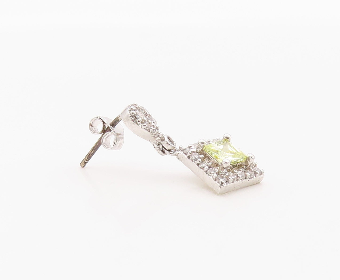 925 Sterling Silver Vintage Earrings Peridot & Halo CZ Geometric Drop  EG14366