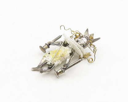 925 Sterling Silver Vintage Nomi Green Shabbos Queen Pearls Brooch Pin  BP7198