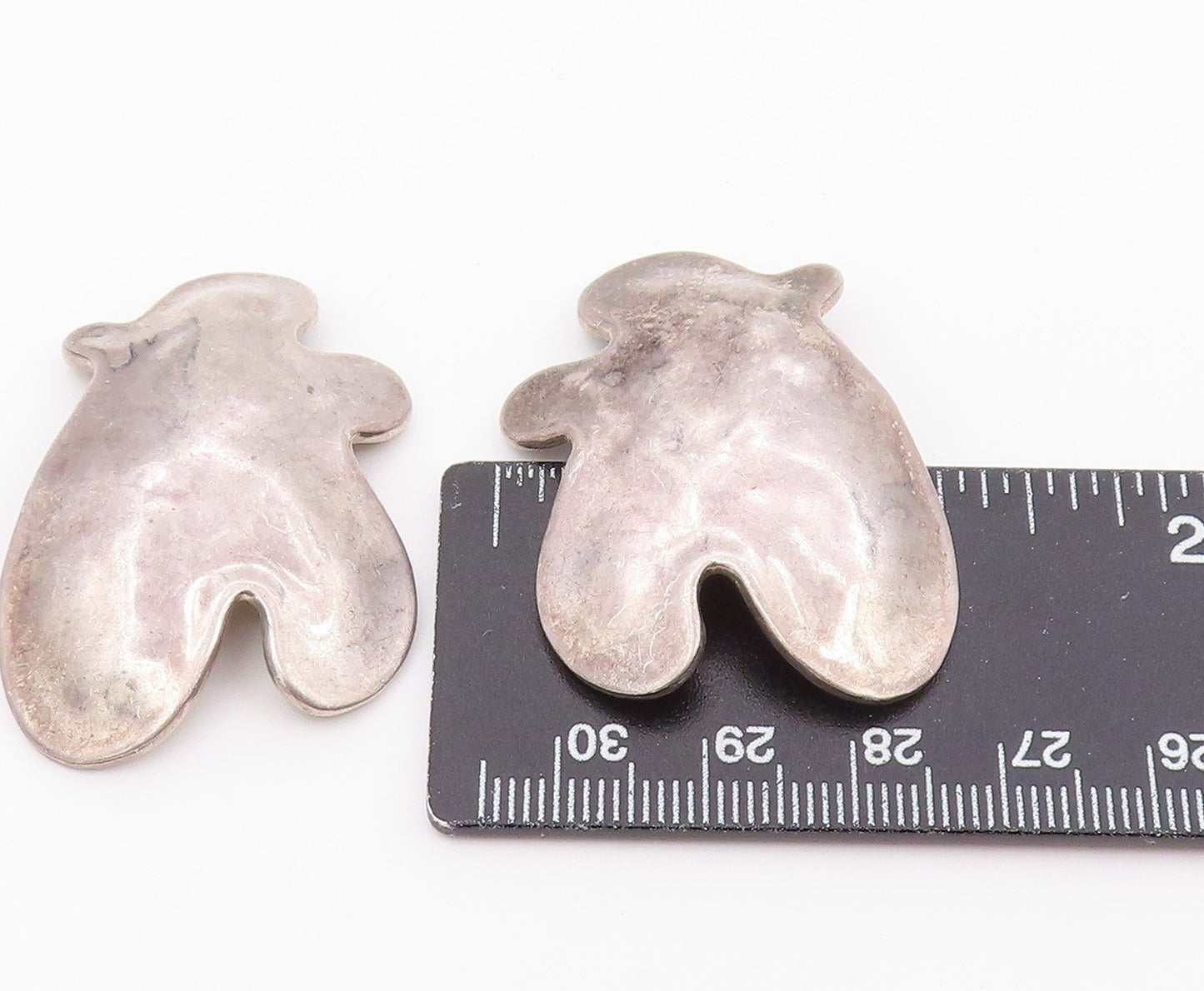 925 Sterling Silver Vintage Earrings Modernist Solid Hammered Clip On  EG14469