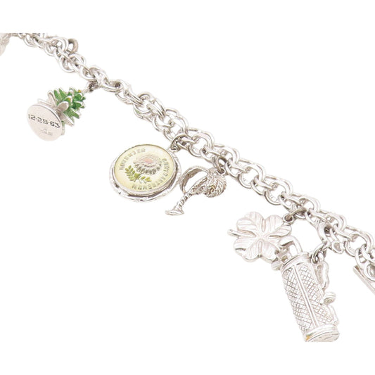 925 Sterling Silver  Vintage Assorted Charms Round Link Chain Bracelet  BT9116