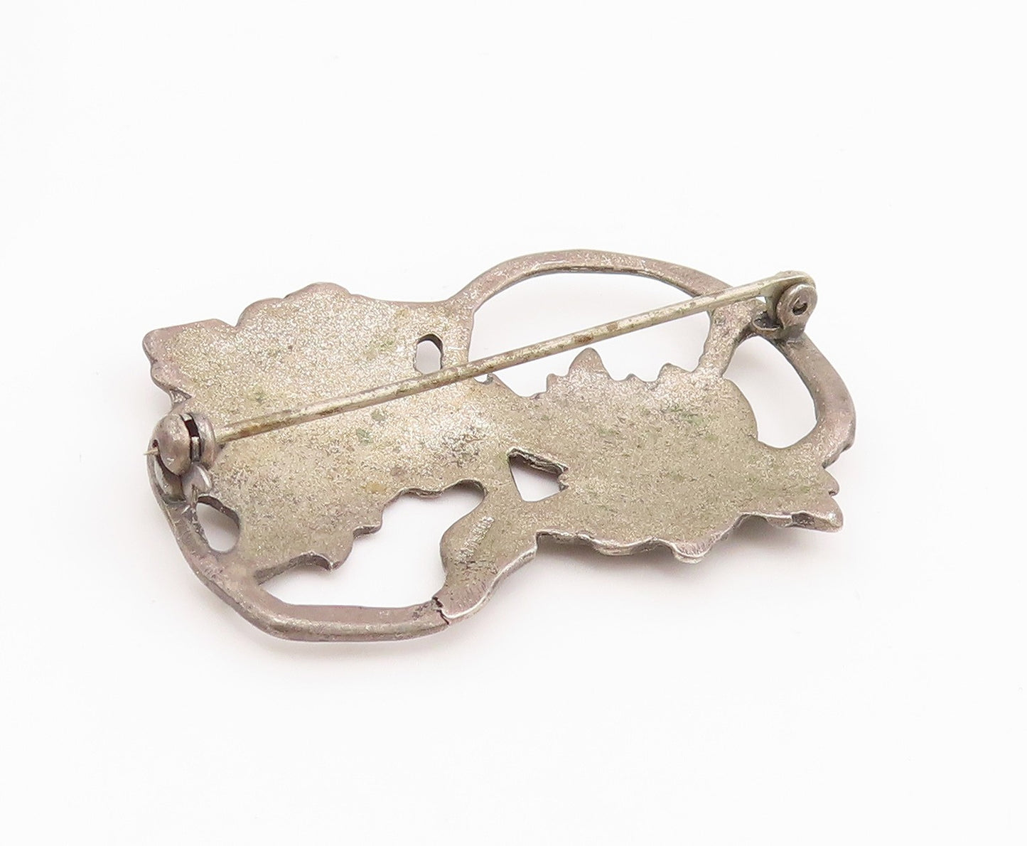 925 Sterling Silver Vintage Brooch Pin Openwork Floral Botanical Leaf  BP12163