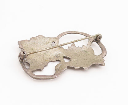 925 Sterling Silver Vintage Brooch Pin Openwork Floral Botanical Leaf  BP12163