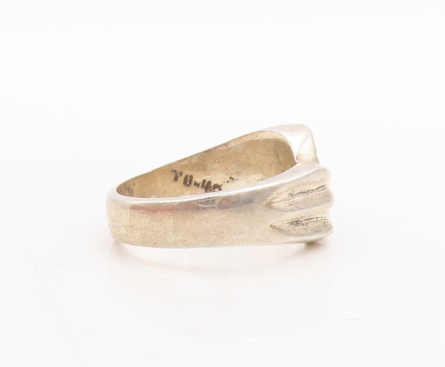 925 Sterling Silver Vintage Ring Minimalist Designer Grooved  Sz 8.5  RG31690