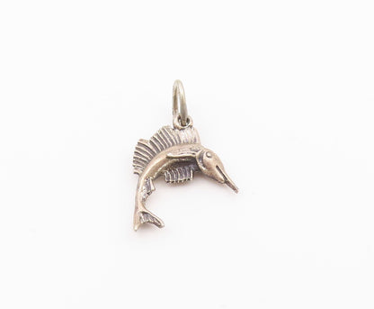 925 Sterling Silver  Vintage Petite Swordfish Motif Drop Pendant  PT17872