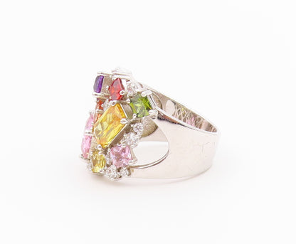 925 Sterling Silver Vintage Ring Multi Gemstone Cluster Band  Sz 10.5  RG36437